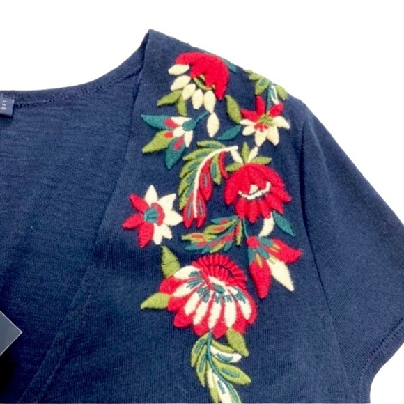 ZARA Knit Floral Embroidered Knit Warped Min Dress in Navy Blue Size M New - Picture 7 of 8
